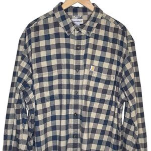 Carhartt Men's Flannel Plaid Tan Navy Checkered Shirt Size 2XL